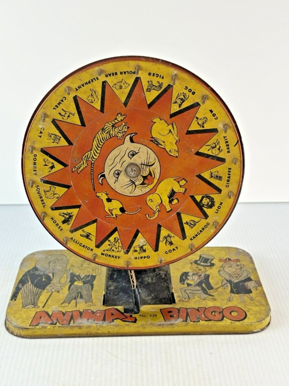 Antique Baldwin Manufacturing Animal Bingo Tin Litho Wheel Game #225 AS IS